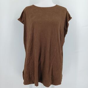 Attention Women's Brown Cap Sleeve T-Shirt Size XL Short Sleeve Tee Top Y2K